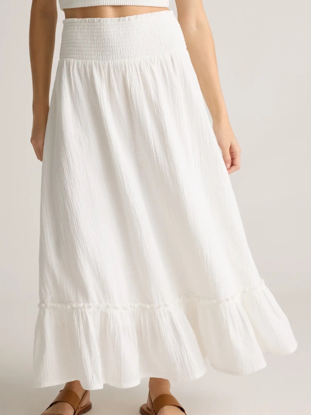 Quince Smocked Cotton Gauze Maxi Skirt - White